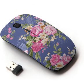 Flower Floral Pattern(Purple) Ergonomic Wireless Mouse with Nano Receiver