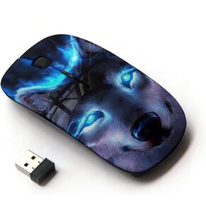 [ Optical 2.4G Wireless Mouse [ Wolf Blue Eyes Neon Bright Light Forest ]