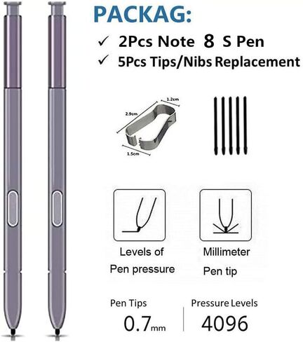 2PCS Galaxy Note 8 Stylus Pen Replacement for Samsung Galaxy Note 8 N950 All Versions Stylus Touch S Pen with Tips (Gray) in Saudi Arabia