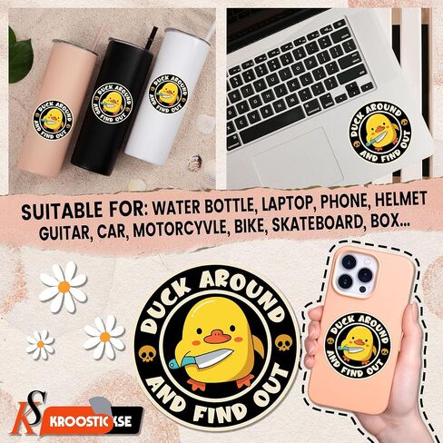 Set 3PCS 3" - Duck Around and Find Out Sticker Funny, Meme Duck Sarcastic Quote Vinyl Waterproof Stickers for Water Bottles, Phones, Cars, Laptops, Notebook, Helmet for Kid Girl Women Boy in Saudi Arabia