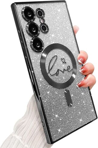 حافظة مغناطيسية لهاتف Samsung Galaxy S23 Ultra، للنساء والفتيات، حافظة هاتف ناعمة ولطيفة فاخرة على شكل قلب متدرجة لامعة متوافقة مع غطاء خلفي شفاف مقاوم للصدمات من MagSafe مقاس 6.8 بوصات - وردي in Saudi Arabia