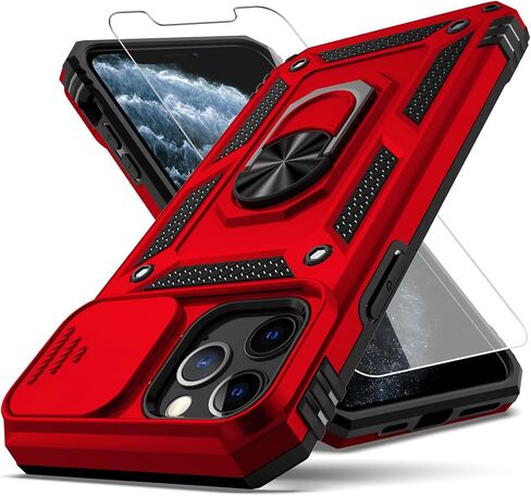 for iPhone 11 Pro Case,with Camera Lens Cover HD Screen Protector,[Military Grade] Ring Car Mount Kickstand Hybrid Hard PC Soft TPU Shockproof Protective Case for iPhone 11 Pro-Black in Saudi Arabia
