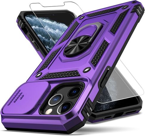 for iPhone 11 Pro Case,with Camera Lens Cover HD Screen Protector,[Military Grade] Ring Car Mount Kickstand Hybrid Hard PC Soft TPU Shockproof Protective Case for iPhone 11 Pro-Black in Saudi Arabia