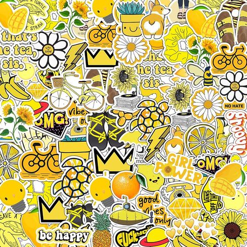 YOKSAS Yellow Stickers Aesthetic Trendy Decals for DIY Water Bottle,Laptop,Luggage,Computer|50PCS Waterproof Sticker Best Gifts for Girls,Boys,Teens,Adult in Saudi Arabia
