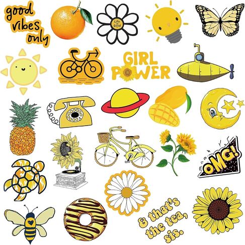 YOKSAS Yellow Stickers Aesthetic Trendy Decals for DIY Water Bottle,Laptop,Luggage,Computer|50PCS Waterproof Sticker Best Gifts for Girls,Boys,Teens,Adult in Saudi Arabia