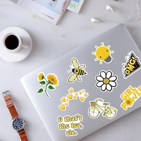 YOKSAS Yellow Stickers Aesthetic Trendy Decals for DIY Water Bottle,Laptop,Luggage,Computer|50PCS Waterproof Sticker Best Gifts for Girls,Boys,Teens,Adult in Saudi Arabia