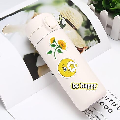 YOKSAS Yellow Stickers Aesthetic Trendy Decals for DIY Water Bottle,Laptop,Luggage,Computer|50PCS Waterproof Sticker Best Gifts for Girls,Boys,Teens,Adult in Saudi Arabia