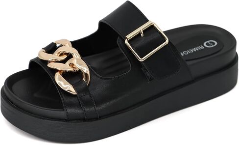 Womens Platform Slide Sandals Buckle Strap Open Toe Metal Chain Sandals in Saudi Arabia
