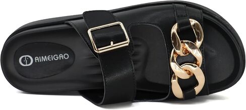 Womens Platform Slide Sandals Buckle Strap Open Toe Metal Chain Sandals in Saudi Arabia