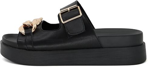 Womens Platform Slide Sandals Buckle Strap Open Toe Metal Chain Sandals in Saudi Arabia