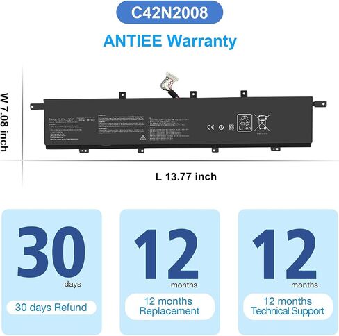بطارية الكمبيوتر المحمول C42N2008 92Wh لجهاز ASUS ZenBook Pro Duo 15 OLED UX582 UX582L UX582LR XS74T UX582LR-BP1979R UX582LR-H2002R UX582LR-H2002TS H2003R UX582LR-H2017T H2025R UX582LR-XS94T 0B200-03840000 15.48 فولت in Saudi Arabia