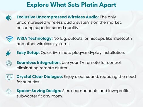 مضخم صوت بلاتين - مسرح منزلي لاسلكي مضخم صوت WiSA أنظمة الصوت المحيطي ميلان وموناكو - إعداد بسيط - يعزز صوت المسرح المنزلي in Kuwait
