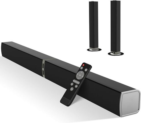 MZEIBO TV Sound Bar, Sound Bars for Smart TV, Bluetooth 5.0 Soundbar 60W 32Inch Detachable Soundbars with HDMI-ARC/Optical/AUX Connection, TV Speakers Soundbar (Light Black/Silver) in Kuwait
