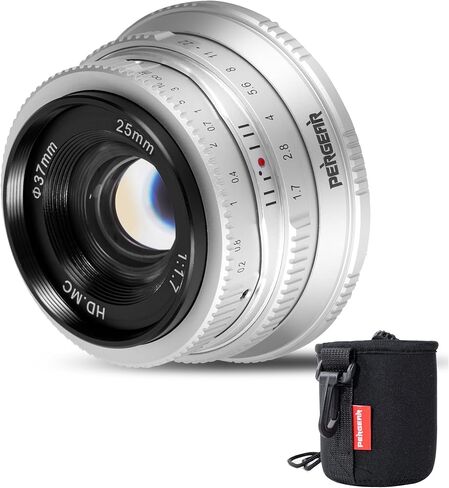 عدسة يدوية ذات فتحة كبيرة F1.7 من Pergear لكاميرات E Mount، متوافقة مع كاميرات Sony APS-C NEX-7 a7CR a7C a7CII a6700 a6400 a6600 a7III a7IV (فضية) in Kuwait