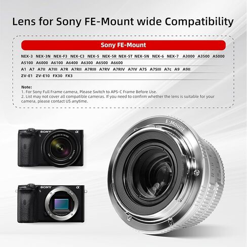 عدسة يدوية ذات فتحة كبيرة F1.7 من Pergear لكاميرات E Mount، متوافقة مع كاميرات Sony APS-C NEX-7 a7CR a7C a7CII a6700 a6400 a6600 a7III a7IV (فضية) in Kuwait