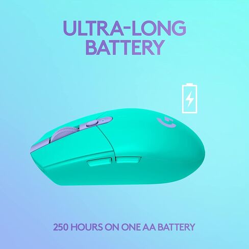 ماوس الألعاب اللاسلكي Logitech G305 Lightspeed، مستشعر Hero 12K، 12000 نقطة لكل بوصة، خفيف الوزن، 6 أزرار قابلة للبرمجة، عمر بطارية 250 ساعة، ذاكرة داخلية، جهاز الكمبيوتر/Mac - Mint (متجدد) in Saudi Arabia