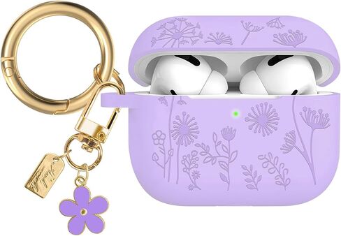 Flower Engraved Case Compatible with AirPods Pro 2 Case Cover 2022, Silicone Case for AirPods Pro 2nd/1st Generation with Cute Flower Keychain and Carabiner for Girls Women (Midnight Blue) in Saudi Arabia