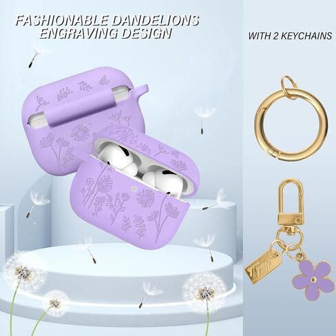Flower Engraved Case Compatible with AirPods Pro 2 Case Cover 2022, Silicone Case for AirPods Pro 2nd/1st Generation with Cute Flower Keychain and Carabiner for Girls Women (Midnight Blue) in Saudi Arabia