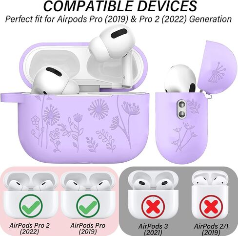 Flower Engraved Case Compatible with AirPods Pro 2 Case Cover 2022, Silicone Case for AirPods Pro 2nd/1st Generation with Cute Flower Keychain and Carabiner for Girls Women (Midnight Blue) in Saudi Arabia