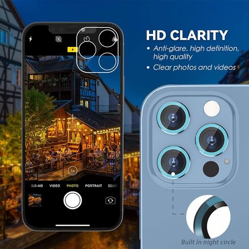 CloudValley Camera Lens Protector for iPhone 13 Pro - iPhone 13 Pro Max, 9H Tempered Glass Film, Aluminum Alloy Lens Protective Cover, Colorful in Saudi Arabia