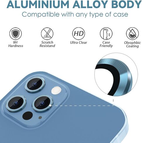 CloudValley Camera Lens Protector for iPhone 13 Pro - iPhone 13 Pro Max, 9H Tempered Glass Film, Aluminum Alloy Lens Protective Cover, Colorful in Saudi Arabia