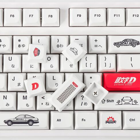 أغطية مفاتيح YIMAGUJRX الأولية D - أغطية مفاتيح يابانية AE86 PBT، 108 مفاتيح أولية D مخصصة لصبغ التسامي XDA للوحة المفاتيح الميكانيكية (أحمر) in Kuwait