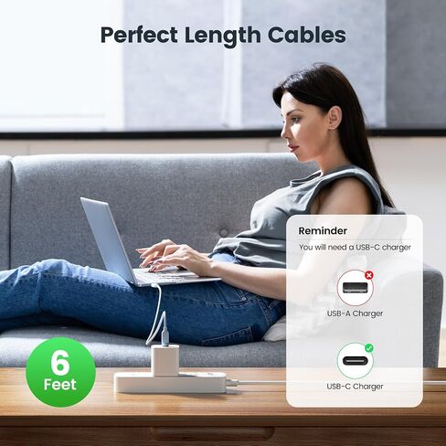 كابل USB C إلى USB C بقدرة 60 واط (3 عبوات، 6 أقدام) سلك شحن سريع من النوع C متوافق مع iPhone 15 Pro وiPad Pro وSamsung Galaxy S23 S22 وSwitch وMacBook Air وPixel. in Kuwait