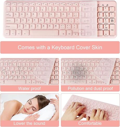 Wireless Keyboard and Mouse Combo 2.4G Slim Cordless Full Size Keyboard and Wireless Silent Mouse with USB Receiver 3 Adjustable DPI Portable Mouse Keyboard for PC Computer Desktop Laptop White in Saudi Arabia