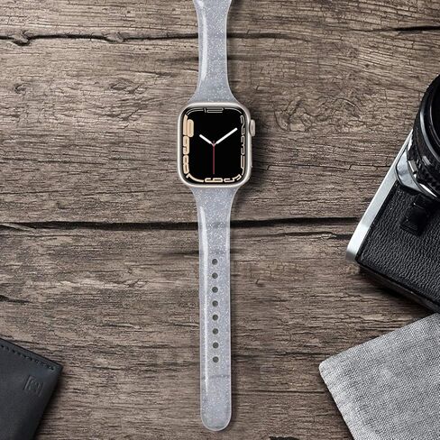 متوافق مع أشرطة ساعات Apple مقاس 42 مم 44 مم 45 مم، حزام بديل رياضي صغير ناعم من السيليكون اللامع متوافق مع iWatch Ultra Series 9 8 7 6 5 4 3 2 1 SE للسيدات in Kuwait