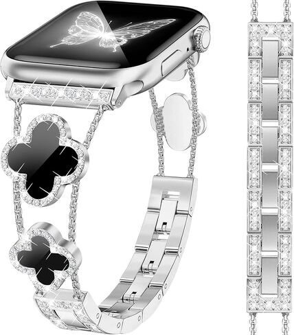 Bling Diamond Clover Bracelet Women Compatible with Apple Watch 40mm 44mm 38mm 45mm 41mm 42mm 49mm Sparkle Luxury Designer Band Replacement for iWatch Series Ultra/SE/9/8/7/6/5/4/3/2/1 in Saudi Arabia