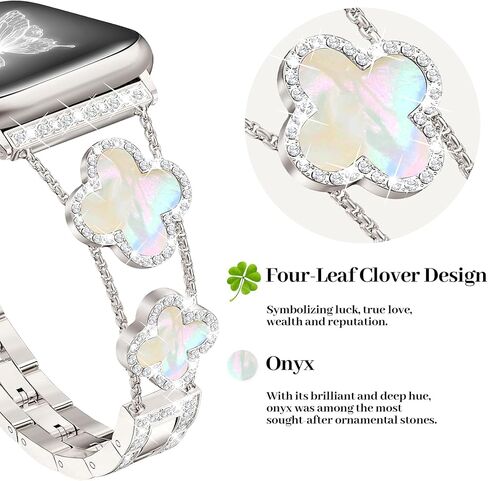سوار Bling Diamond Clover للسيدات متوافق مع ساعة Apple 40 مم 44 مم 38 مم 45 مم 41 مم 42 مم 49 مم سوار مصمم فاخر لامع بديل لسلسلة iWatch Ultra/SE/9/8/7/6/5/4/3/2/1 in Saudi Arabia