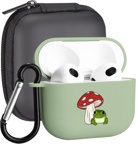MAYCARI متوافق مع حافظة Airpods الجيل الثالث، غطاء حافظة Airpods 3 لطيف مطبوع عليه ضفدع الفطر لحماية النساء والفتيات مع سلسلة مفاتيح لحافظة Apple Airpods 3rd Gen in Kuwait
