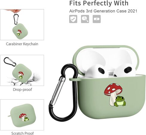 MAYCARI متوافق مع حافظة Airpods الجيل الثالث، غطاء حافظة Airpods 3 لطيف مطبوع عليه ضفدع الفطر لحماية النساء والفتيات مع سلسلة مفاتيح لحافظة Apple Airpods 3rd Gen in Kuwait
