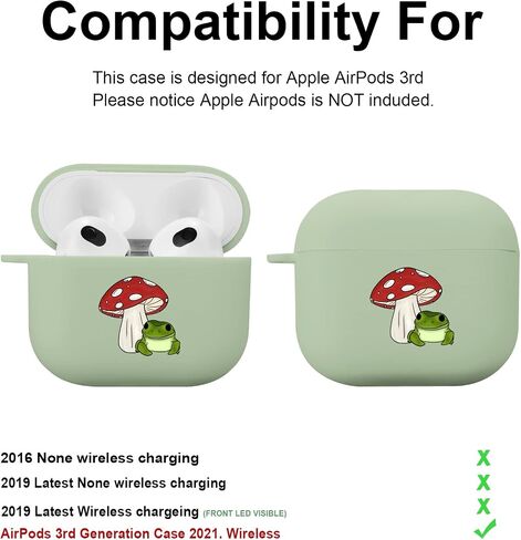 MAYCARI متوافق مع حافظة Airpods الجيل الثالث، غطاء حافظة Airpods 3 لطيف مطبوع عليه ضفدع الفطر لحماية النساء والفتيات مع سلسلة مفاتيح لحافظة Apple Airpods 3rd Gen in Kuwait