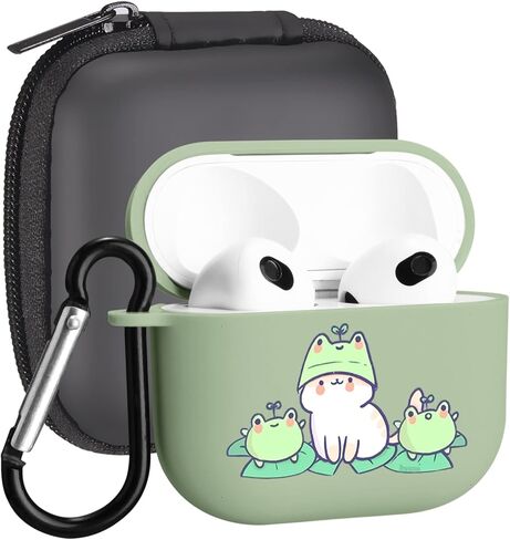 MAYCARI متوافق مع حافظة Airpods الجيل الثالث، غطاء حافظة Airpods 3 لطيف مطبوع عليه ضفدع الفطر لحماية النساء والفتيات مع سلسلة مفاتيح لحافظة Apple Airpods 3rd Gen in Kuwait