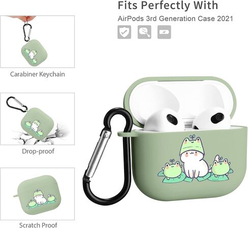 MAYCARI متوافق مع حافظة Airpods الجيل الثالث، غطاء حافظة Airpods 3 لطيف مطبوع عليه ضفدع الفطر لحماية النساء والفتيات مع سلسلة مفاتيح لحافظة Apple Airpods 3rd Gen in Kuwait