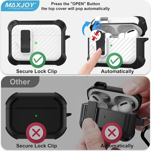غطاء حافظة Maxjoy لأجهزة Airpods 3 2021، حافظة واقية Airpods 3 مع قفل تلقائي آمن من الجيل 3 غطاء عسكري صلب مقاوم للصدمات مع سلسلة مفاتيح متوافقة مع Apple Airpods الجيل الثالث 2021، أسود in Kuwait