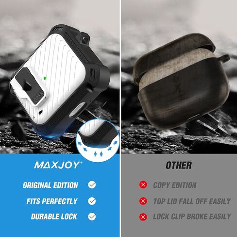 غطاء حافظة Maxjoy لأجهزة Airpods 3 2021، حافظة واقية Airpods 3 مع قفل تلقائي آمن من الجيل 3 غطاء عسكري صلب مقاوم للصدمات مع سلسلة مفاتيح متوافقة مع Apple Airpods الجيل الثالث 2021، أسود in Kuwait