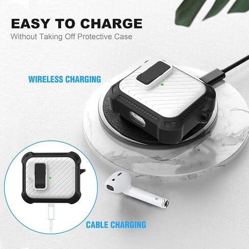 غطاء حافظة Maxjoy لأجهزة Airpods 3 2021، حافظة واقية Airpods 3 مع قفل تلقائي آمن من الجيل 3 غطاء عسكري صلب مقاوم للصدمات مع سلسلة مفاتيح متوافقة مع Apple Airpods الجيل الثالث 2021، أسود in Kuwait