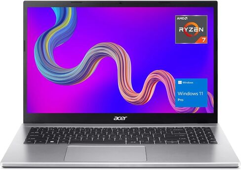 كمبيوتر محمول acer Aspire 15.6 FHD Ryzen 7 Business، AMD Ryzen 7 5700U، ذاكرة الوصول العشوائي 32 جيجابايت، 2 تيرابايت PCIe SSD، لوحة مفاتيح رقمية، لوحة اللمس، كاميرا ويب، Wi-Fi 6، HDMI، RJ-45، Windows 11 Pro، فضي in Saudi Arabia