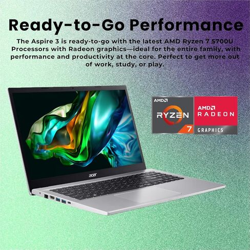 كمبيوتر محمول acer Aspire 15.6 FHD Ryzen 7 Business، AMD Ryzen 7 5700U، ذاكرة الوصول العشوائي 32 جيجابايت، 2 تيرابايت PCIe SSD، لوحة مفاتيح رقمية، لوحة اللمس، كاميرا ويب، Wi-Fi 6، HDMI، RJ-45، Windows 11 Pro، فضي in Saudi Arabia