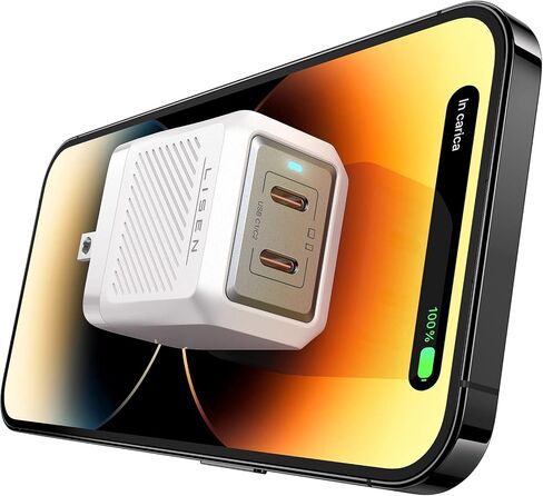 كتلة شاحن USB C بقدرة 40 وات من LISEN [GaN&ApplePi]، محول طاقة iPhone USB-C مزدوج بقدرة 20 وات، كتلة شاحن USBC سريع قابل للطي، محول GaN PD متوافق مع iPhone 14 Pro/13/12، iPad، MacBook، Samsung S22/20 in Saudi Arabia
