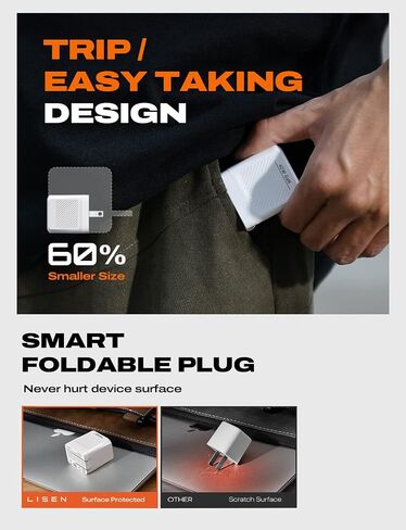 كتلة شاحن USB C بقدرة 40 وات من LISEN [GaN&ApplePi]، محول طاقة iPhone USB-C مزدوج بقدرة 20 وات، كتلة شاحن USBC سريع قابل للطي، محول GaN PD متوافق مع iPhone 14 Pro/13/12، iPad، MacBook، Samsung S22/20 in Saudi Arabia