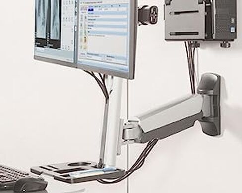 Ergotech Dual Monitor Wall-Mount Convertible Sit-Stand Workstation with Keyboard Tray and Desktop Holder, Up to 27" Monitor VESA 75x75, 100x100 (Silver) in Saudi Arabia
