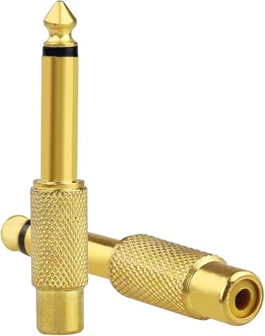 2 Pack RCA to 1/4" Audio Adapter, RCA Female to 6.35mm Mono Male Microphone Plug, 90 Angle True Gold Plated Pure Copper Guitar Jack Connector in Saudi Arabia