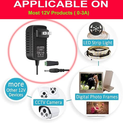 Power Supply, 12V Power Transformers, AC 100-240V to DC 12V 10A Power Supply LED Adapter, 120 Watt Max, for LED Strip Neon Rope String Lights, Computer Project, Recorder, TV Screen in Saudi Arabia