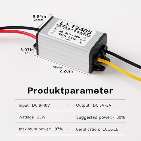 محول تيار مستمر 12 فولت/24 فولت (8 فولت-40 فولت) إلى تيار مستمر 5 فولت 5 أمبير 25 وات، محول فرق الجهد لوحدة الطاقة، محول لوحة منظم، محول فرق الجهد للسيارات in Kuwait