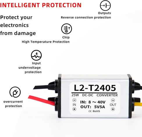 محول تيار مستمر 12 فولت/24 فولت (8 فولت-40 فولت) إلى تيار مستمر 5 فولت 5 أمبير 25 وات، محول فرق الجهد لوحدة الطاقة، محول لوحة منظم، محول فرق الجهد للسيارات in Kuwait
