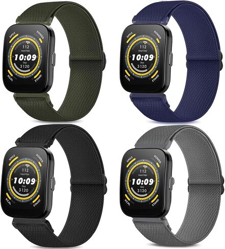 4 عبوات من أحزمة الساعة القابلة للتمدد متوافقة مع 22 مم Amazfit Bip 5 / GTR 4 / GTR 3 / GTR 3 Pro/GTR 2 / GTR 2e، حزام من نسيج النايلون المرن لـ Amazfit Cheetah Pro/Balance in Kuwait