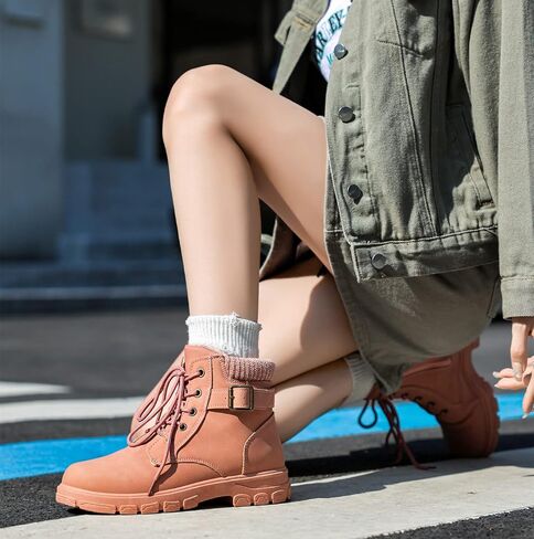 أحذية kkdom النسائية ذات المقدمة المستديرة المقاومة للماء للكاحل وكعب منخفض ورباط/سحاب جانبي أحذية قتالية للنساء in Kuwait